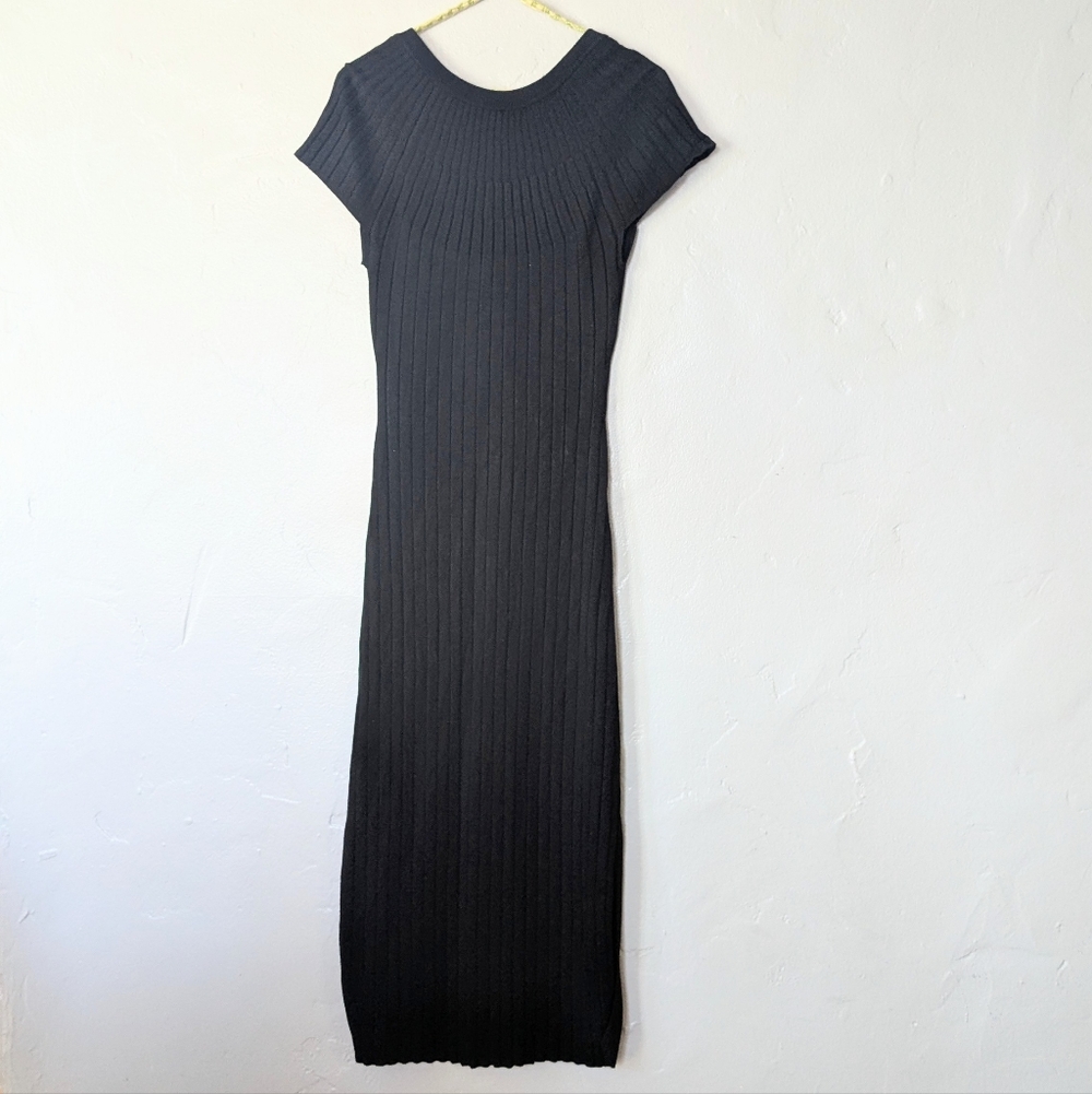 Maeve by Anthropologie Heavyweight Ribbed Midi Dress - Black - Medium Excellent